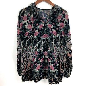 Johnny Was Pete And Greta Tunic Top Medium Black Velvet Silk Burnout Hoodie